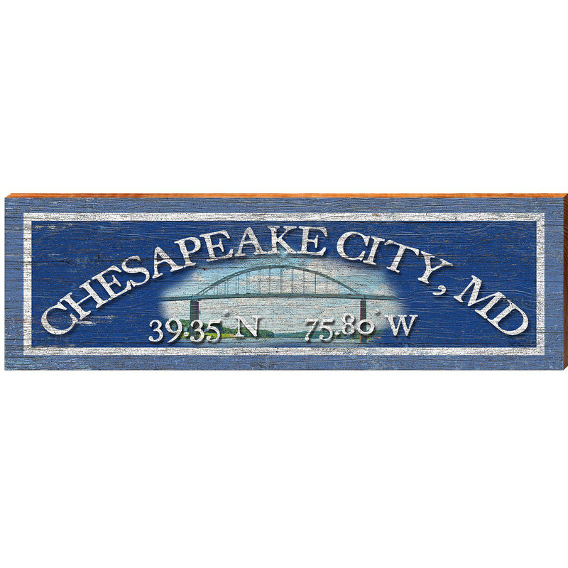 Chesapeake City, MD Bridge Navy Latitude Longitude | Wall Art Print on Real Wood