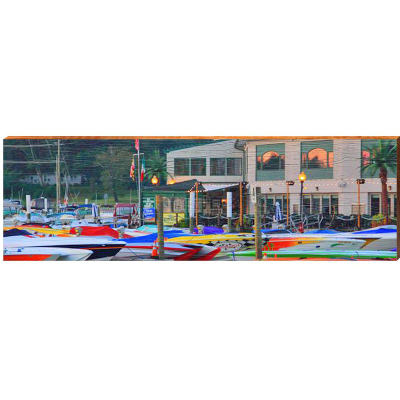 Colorful Boat Harbor | Wall Art Print on Real Wood