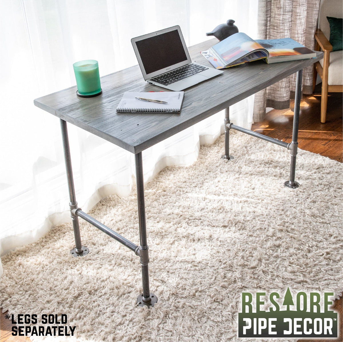 RESTORE Riverstone Grey Solid Wood Desk Tabletop, photo 2 of 9