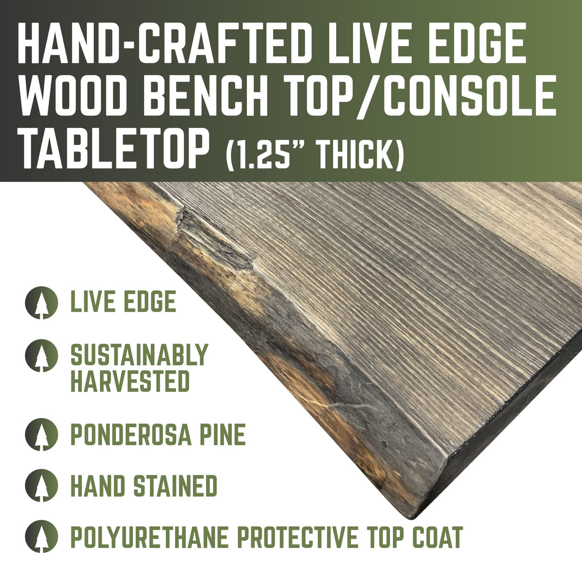 RESTORE Boulder Black Solid Live Edge Wood Console Tabletop, photo 4 of 9