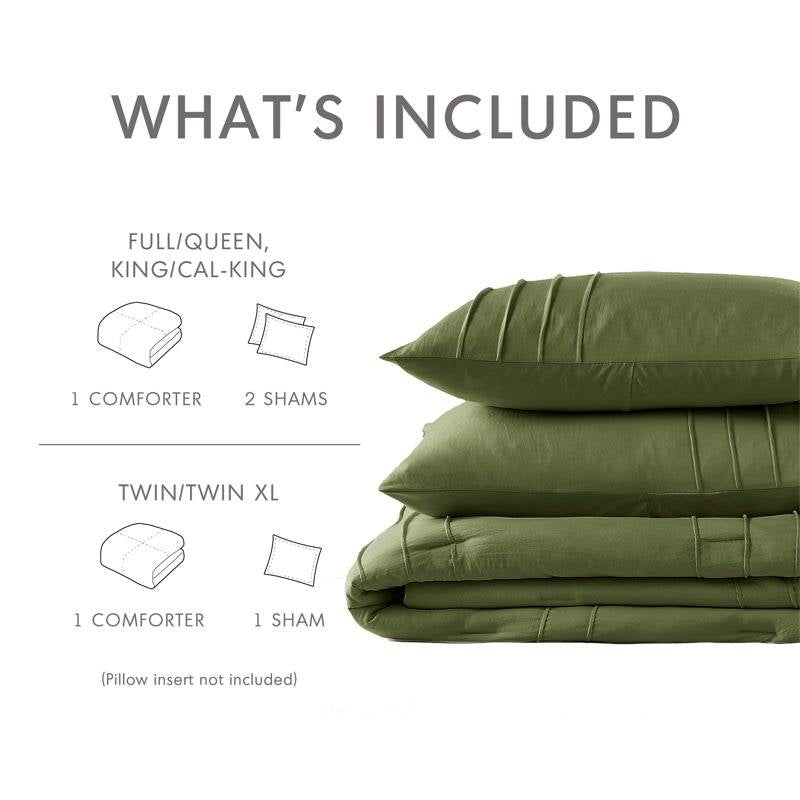 Queen size Microfiber Pleated Soft Lightweight Comforter Set in Olive Green, photo 5 of 5