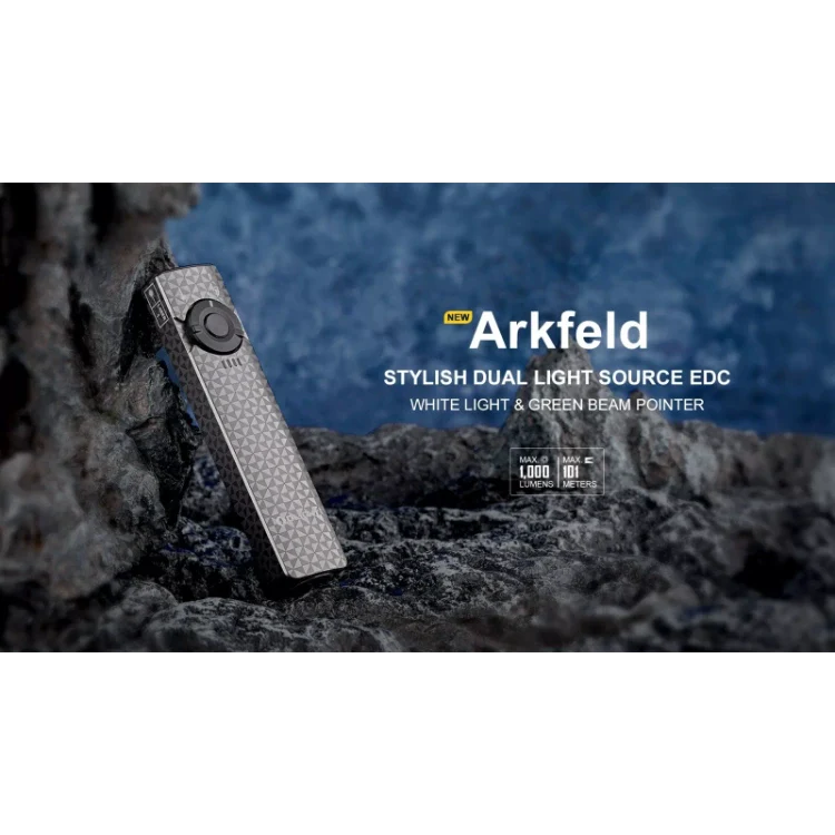 OLIGHT ARKFELDPWGMGCW Arkfeld Flat Flashlight with Green Laser & White Light - Pinwheel Gunmetal Grey