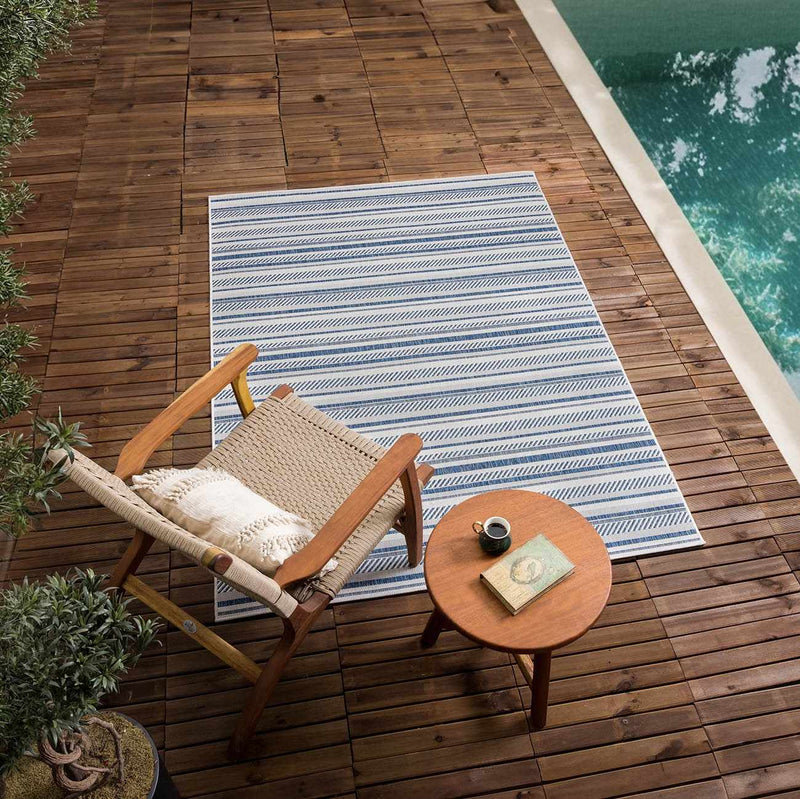 Olin White&Blue Striped Nordic Rug