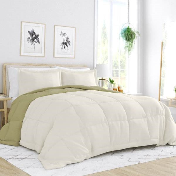 King/Cal King 3-Piece Microfiber Reversible Comforter Set in Sage Green/Cream, photo 2 of 5