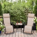 3 Pieces Folding Portable Zero Gravity Reclining Lounge Chairs Table Set