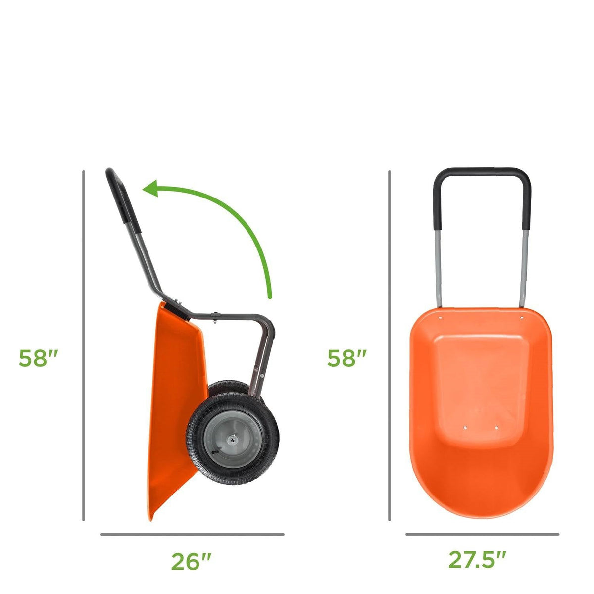 Heavy Duty 2-Wheel Multipurpose Rust Proof Wheelbarrow - Orange, photo 4 of 4