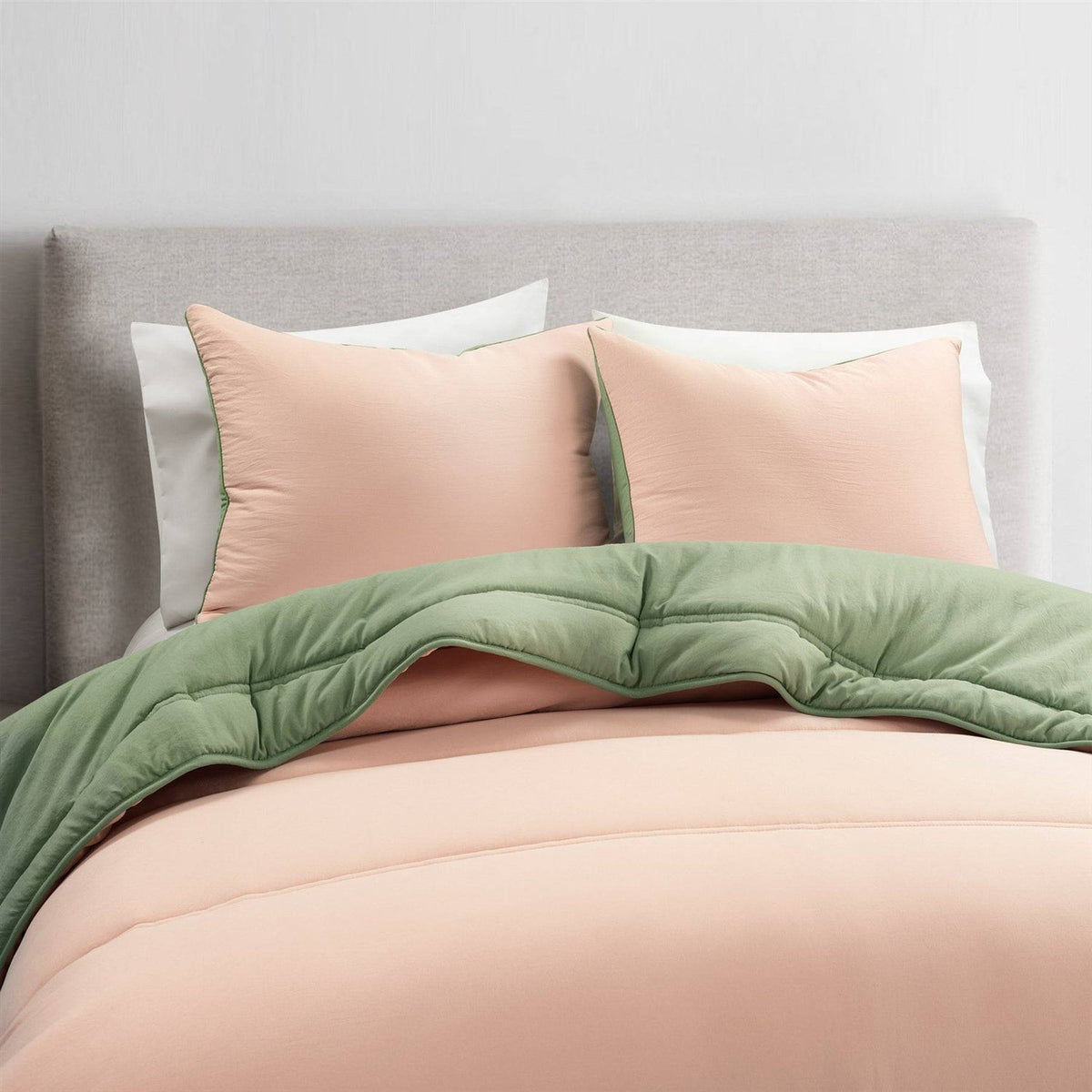 Twin/XL Soft Lightweight Reversible Quilted Comforter Set in Green/Pink, photo 3 of 5