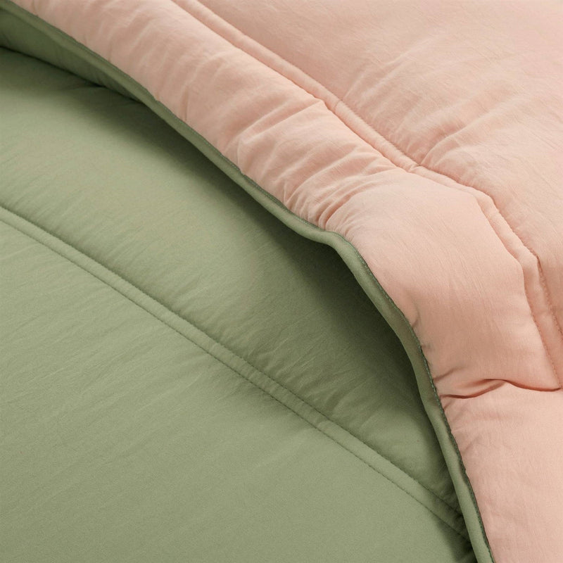 Twin/XL Soft Lightweight Reversible Quilted Comforter Set in Green/Pink, photo 4 of 5