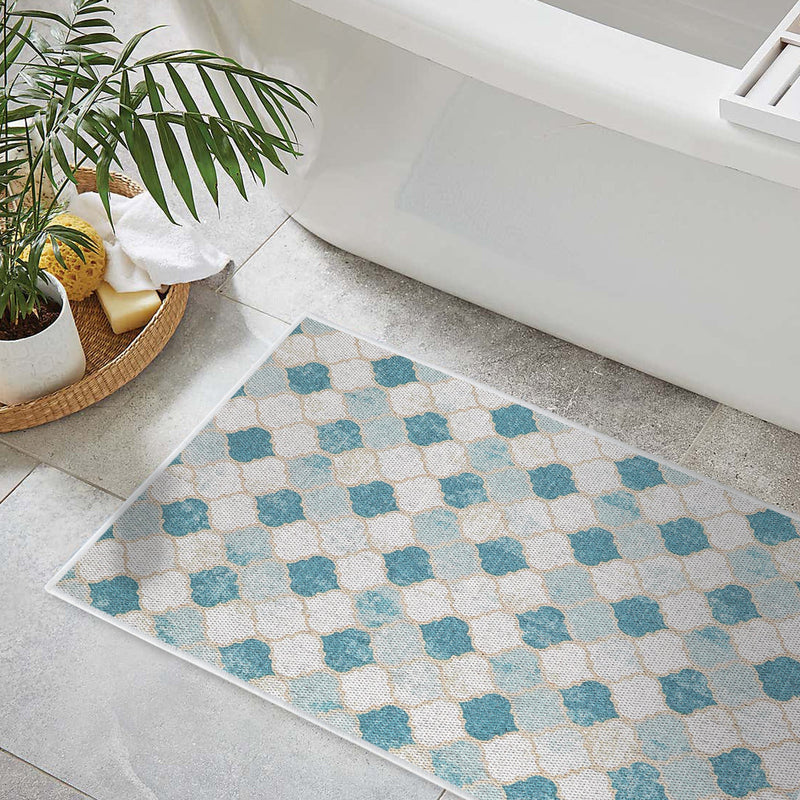 Moroccan Design Multipurpose Floor Mat | 20"x31" | Beige&Blue