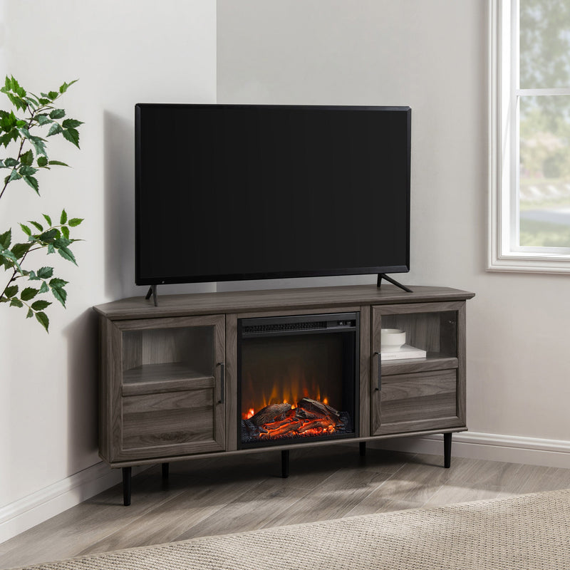 Modern Angled-Side Fireplace Corner TV Stand for TVs up to 60”