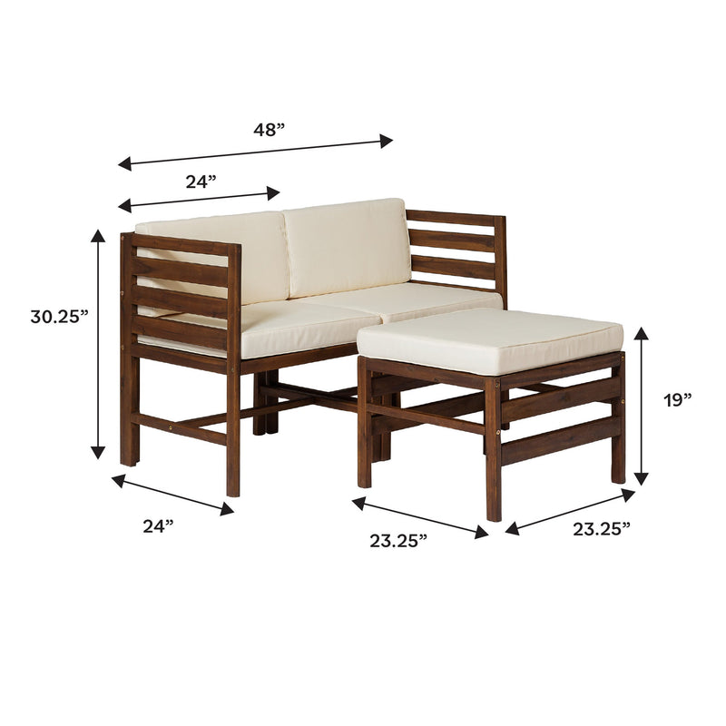 Sanibel 3-Piece Modular Acacia Chairs and Ottoman