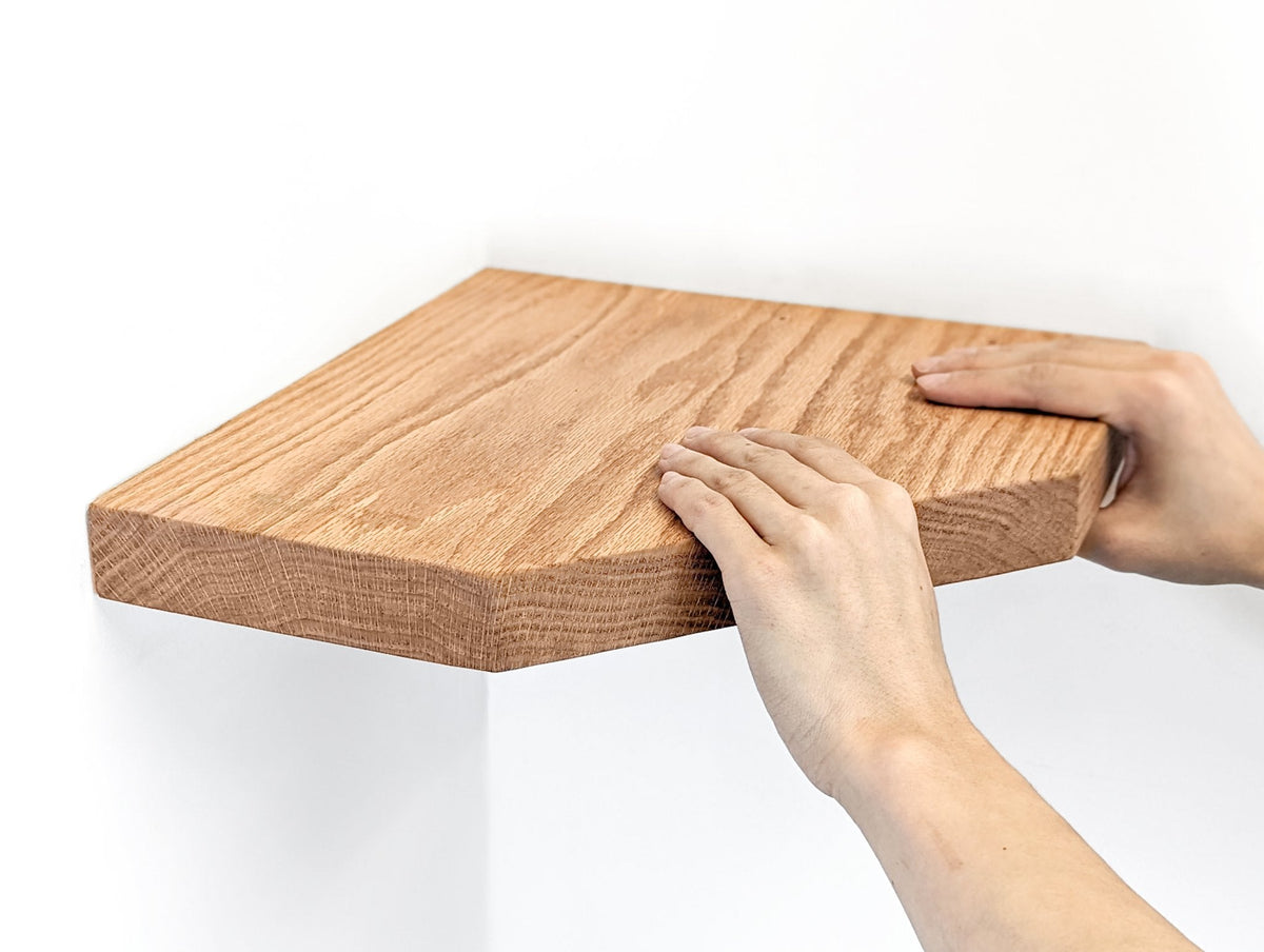 Floating Corner Shelf with Straight Edge in Oak, photo 3 of 11