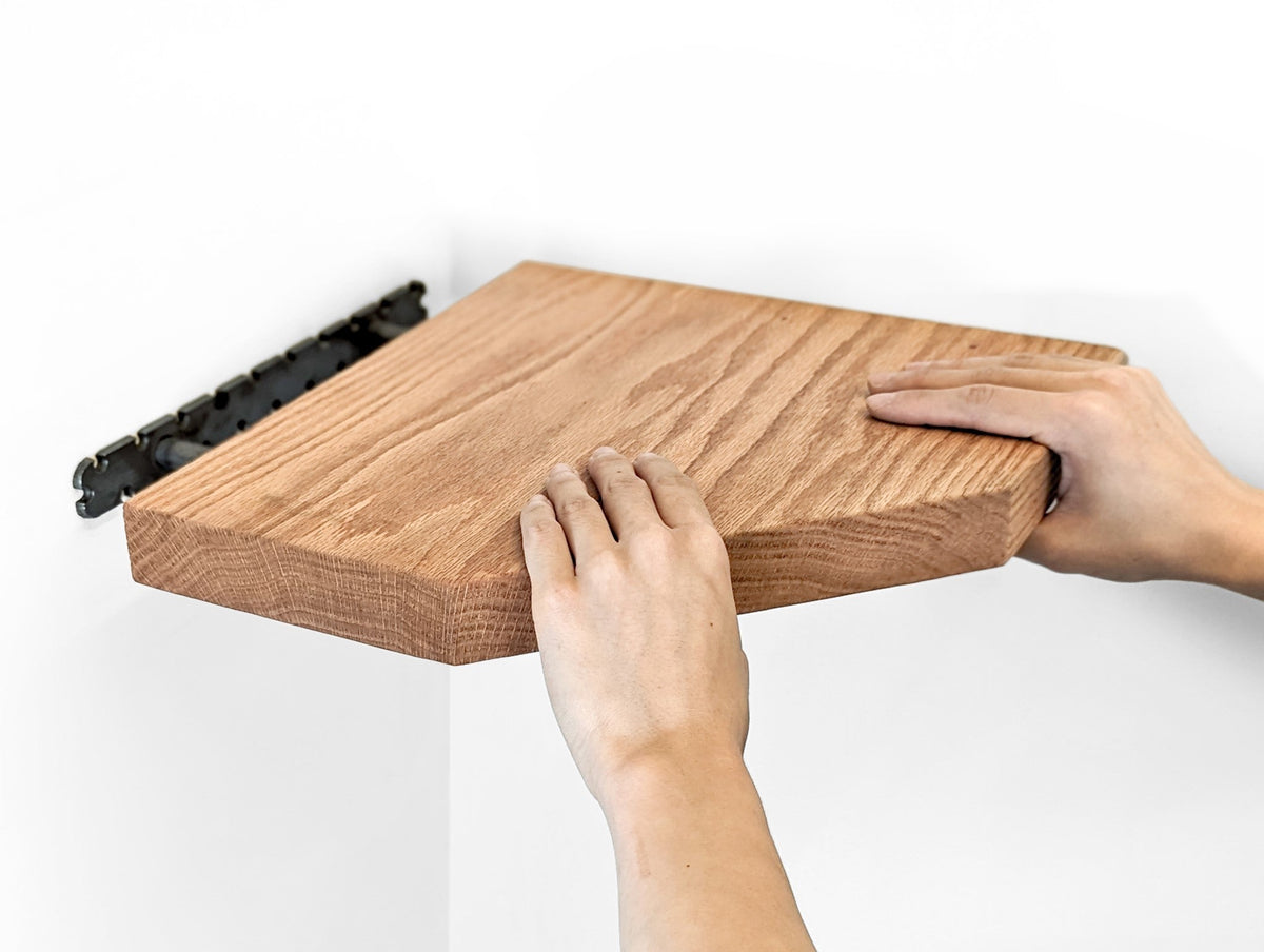 Floating Corner Shelf with Straight Edge in Oak, photo 2 of 11