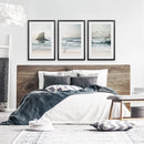 Ocean Beach with Rocks. Beige Blue Coastal Triptych by Wall Art Set