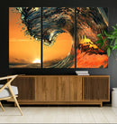 Ocean Wave With Perfect Sunset Canvas Wall Art Print, Framed