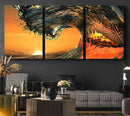 Ocean Wave With Perfect Sunset Canvas Wall Art Print, Framed