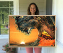 Ocean Wave With Perfect Sunset Canvas Wall Art Print, Framed