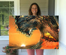 Ocean Wave With Perfect Sunset Canvas Wall Art Print, Framed