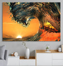 Ocean Wave With Perfect Sunset Canvas Wall Art Print, Framed