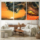 Ocean Wave With Perfect Sunset Canvas Wall Art Print, Framed