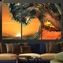 Ocean Wave With Perfect Sunset Canvas Wall Art Print, Framed