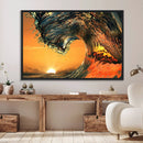 Ocean Wave With Perfect Sunset Canvas Wall Art Print, Framed