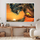 Ocean Wave With Perfect Sunset Canvas Wall Art Print, Framed