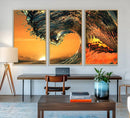 Ocean Wave With Perfect Sunset Canvas Wall Art Print, Framed