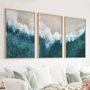 Turquoise Wave on the Sandy Beach Prints. Aerial Photography by Wall Art Set