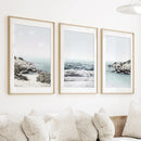 3 Piece Coastal Seascape Set. Blue Waves, Rocky Beach by Wall Art Set