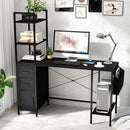 Office Desk with LED Lights and Power Outlets Computer Desk with Open Shelves-Black by LJGDeals