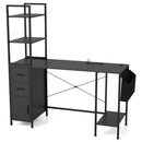 Office Desk with LED Lights and Power Outlets Computer Desk with Open Shelves-Black by LJGDeals