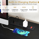 Office Desk with LED Lights and Power Outlets Computer Desk with Open Shelves-Black by LJGDeals