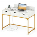 Office Desk with Power Outlets and Hidden Compartment for Study by LJGDeals