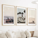 Beige Surfing Wall Art Set. Surfer, Ocean, Bus, Lifeguard by Wall Art Set