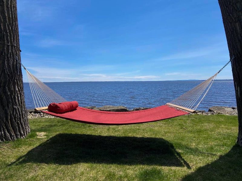 Olefin Double Quilted Hammock with Matching Pillow with 3-Beam Stand