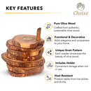 Olive Wood Coaster Set with Holder -7 Pcs by Choixe