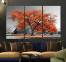 Orange Autumn Tree Wall Art Canvas Print – Framed Vibrant