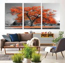 Orange Autumn Tree Wall Art Canvas Print – Framed Vibrant