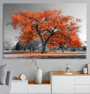 Orange Autumn Tree Wall Art Canvas Print – Framed Vibrant