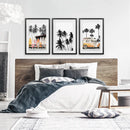 Black and Orange Surfing Art Prints. Bus, Palms, Surfboards by Wall Art Set