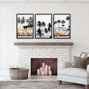 Black and Orange Surfing Art Prints. Bus, Palms, Surfboards by Wall Art Set