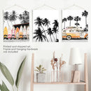 Black and Orange Surfing Art Prints. Bus, Palms, Surfboards by Wall Art Set