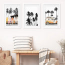 Black and Orange Surfing Art Prints. Bus, Palms, Surfboards by Wall Art Set