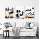 Black and Orange Surfing Art Prints. Bus, Palms, Surfboards by Wall Art Set