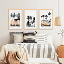 Black and Orange Surfing Art Prints. Bus, Palms, Surfboards by Wall Art Set