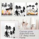 Black and Orange Surfing Art Prints. Bus, Palms, Surfboards by Wall Art Set