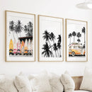 Black and Orange Surfing Art Prints. Bus, Palms, Surfboards by Wall Art Set