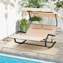 Outdoor 2 Persons Rocking Chaise Lounge with Canopy and Wheels-Beige by LJGDeals