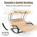 Outdoor 2 Persons Rocking Chaise Lounge with Canopy and Wheels-Beige by LJGDeals